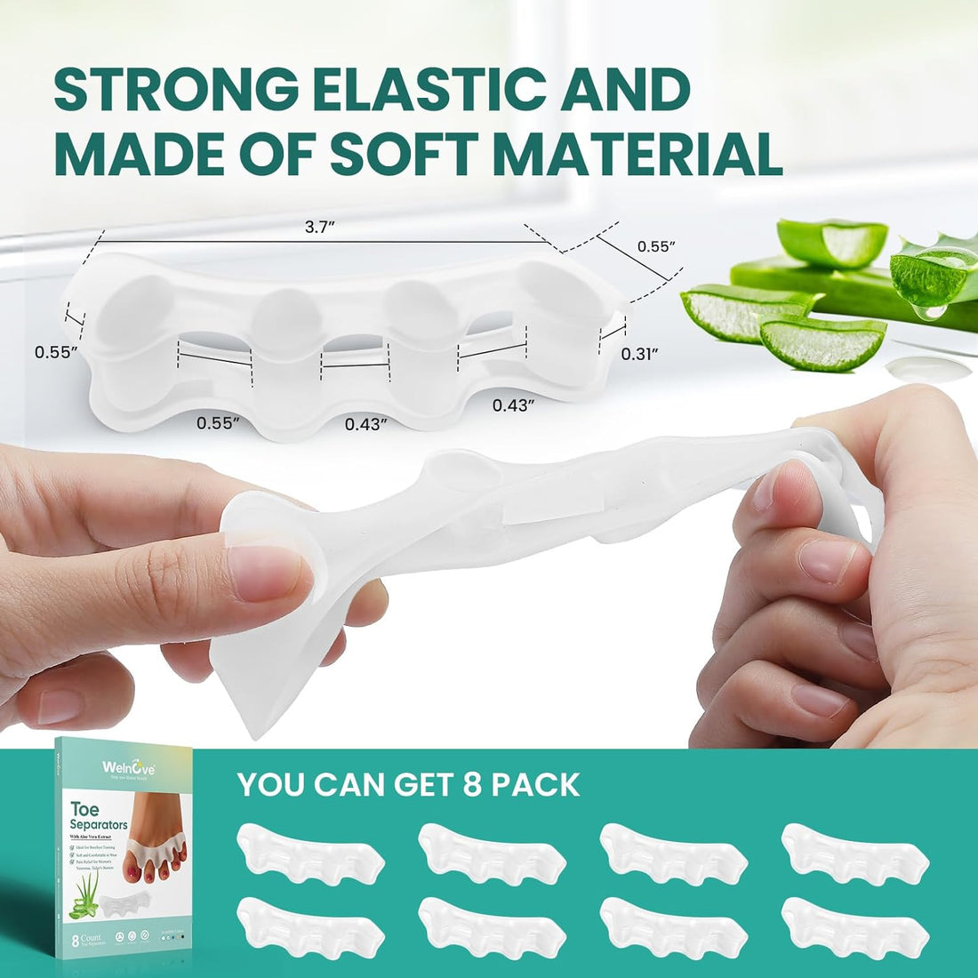 Toe Separators with Aloe Vera – 8 Pcs Foot & Toe Spacer | Soft Silicone Toe Corrector