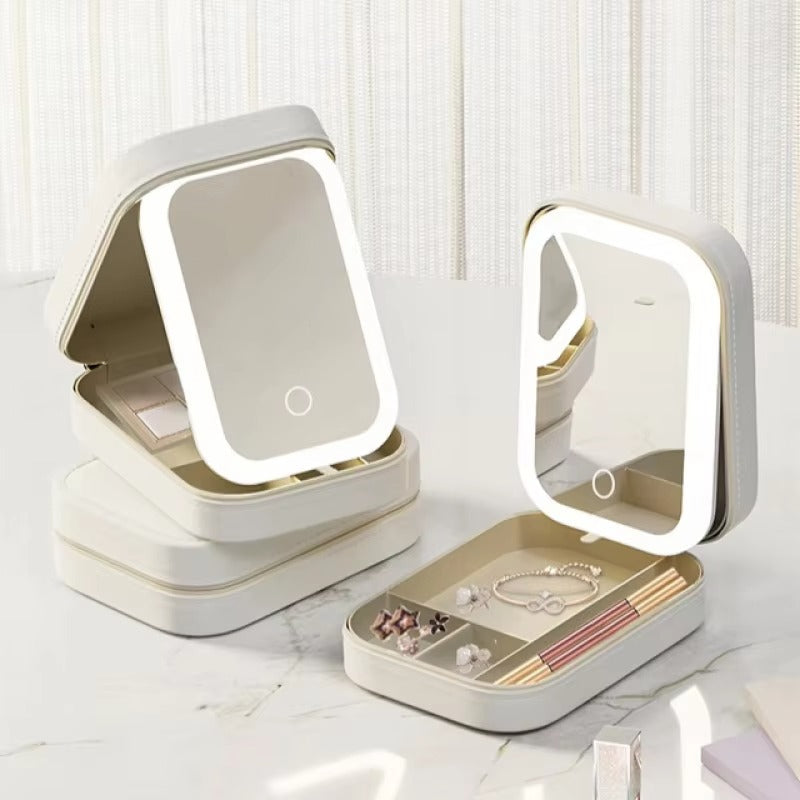 Portable Folding Makeup Mirror & Jewellery Box – Travel-Friendly Organizer