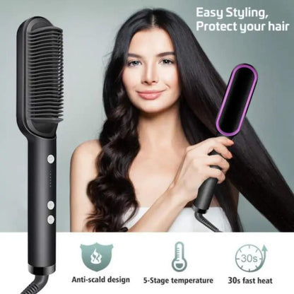 909 Hair Straightener Brush – 6 Heat Modes Electric Comb